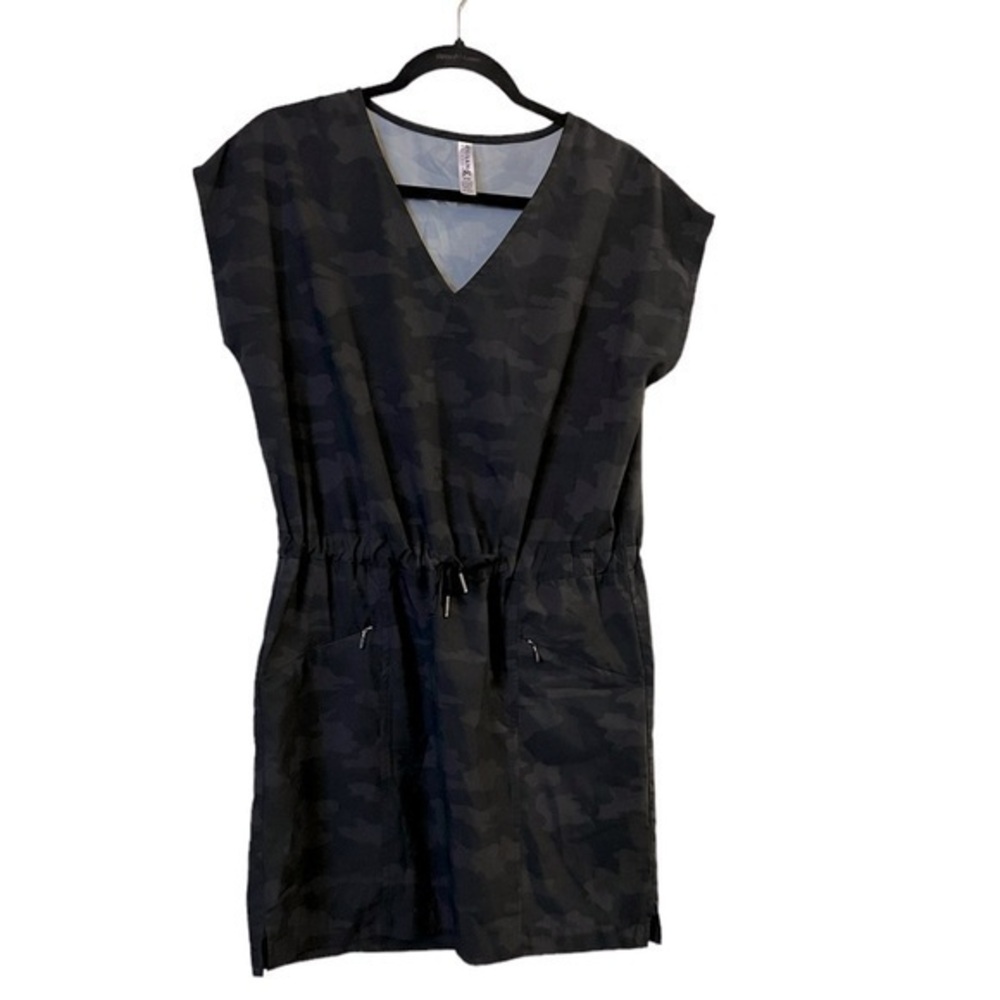 KYODAN OUTDOOR green camo lightweight v-neck drawstring waist mini dress